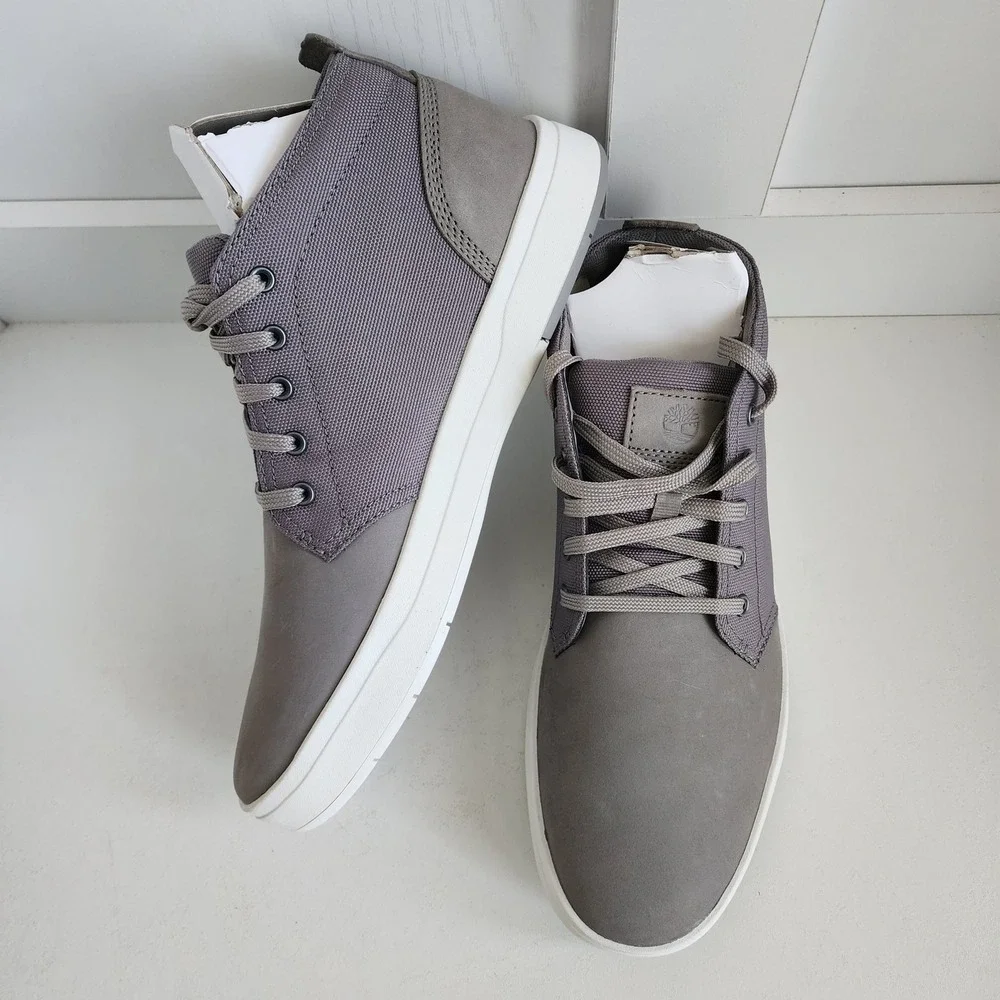 Timberland Davis Square Chukka Mens 9.5 Medium Grey Leather Canvas Boots NEW